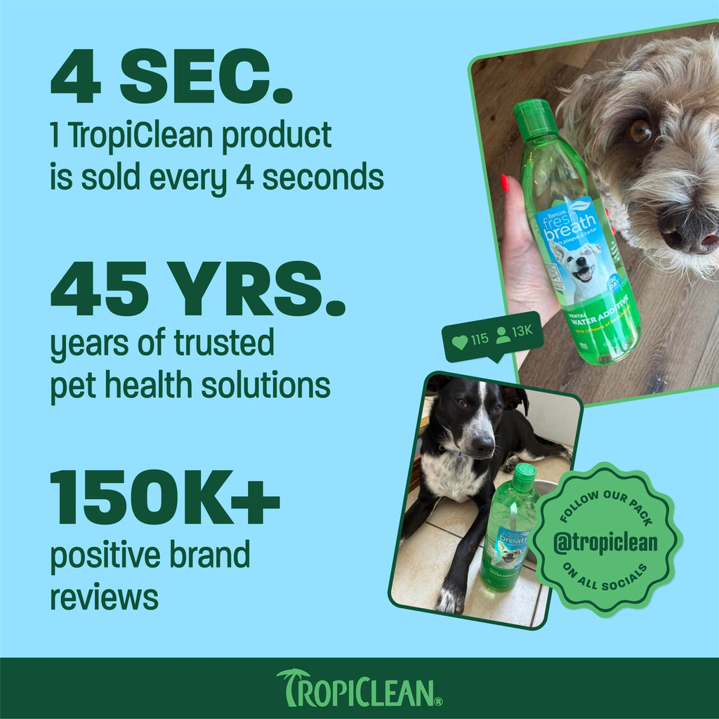 TropiClean Fresh Breath Dental Water Additive, Dog Breath Freshener, 33.8oz