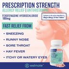 WELMATE Non-Drowsy Allergy Medicine, Fexofenadine HCl 180mg, 100 Count - 24 Hour Antihistamine for Hay Fever, Pollen, Sneezing, Itchy Eyes, Runny Nose - Allergy Relief Pills for Adults