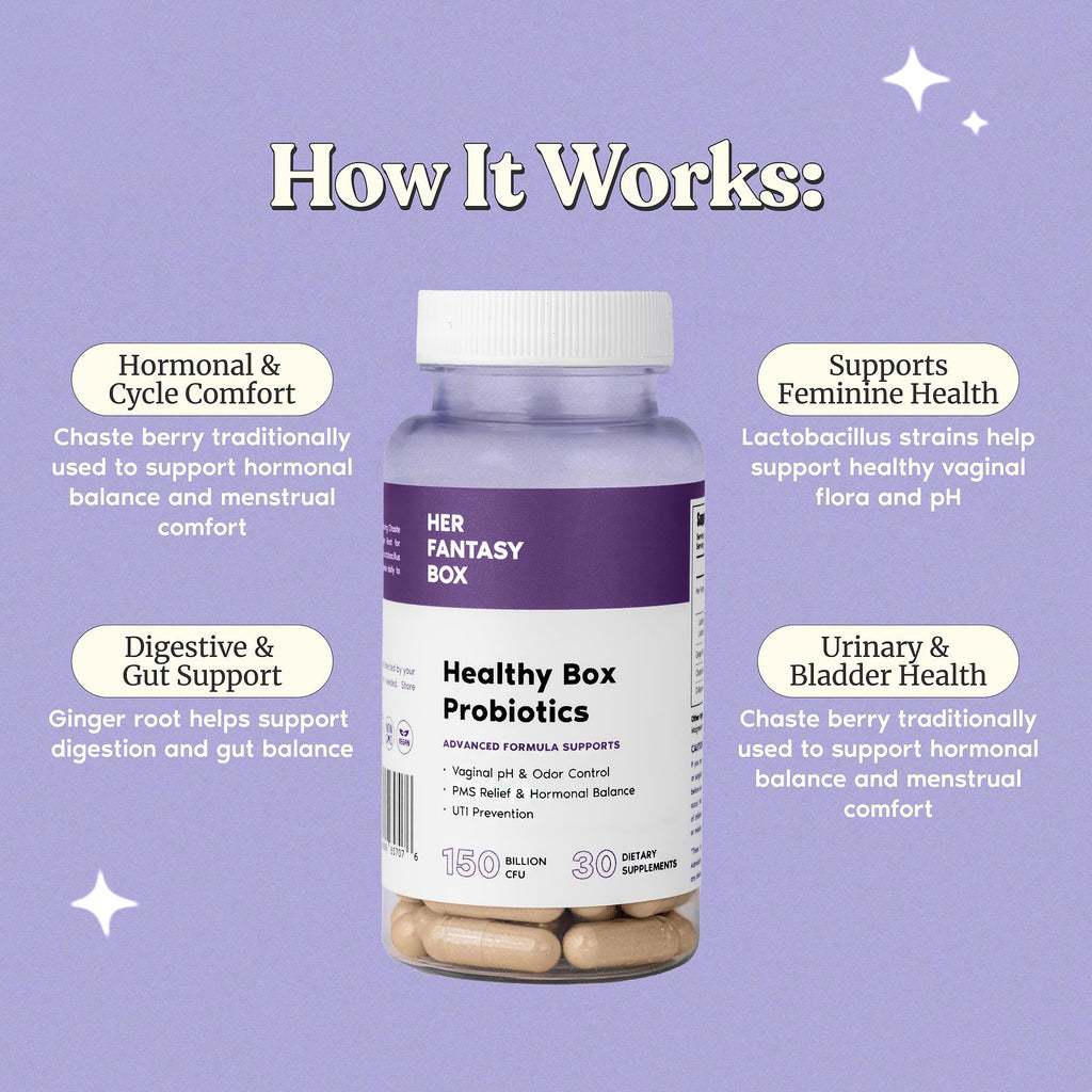 Her Fantasy Box | Healthy Box | Vaginal Probiotics for Women – Prebiotics + Advanced Lactobacillus Blend – Supports Natural Hormonal Balance – Feminine Health Support with Cranberry & D-Mannose