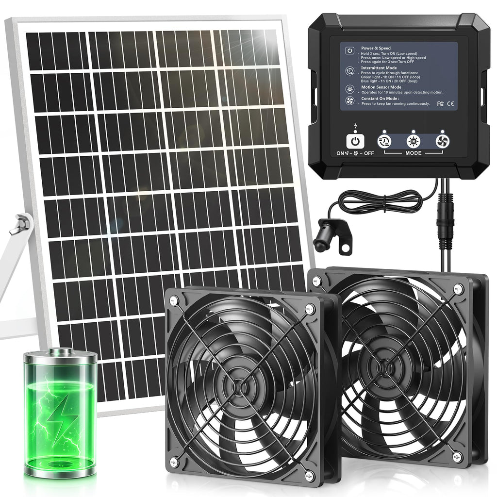 Solar Fan for Chicken Coop with 7500mAh Battery, 25W Solar Powered Fan