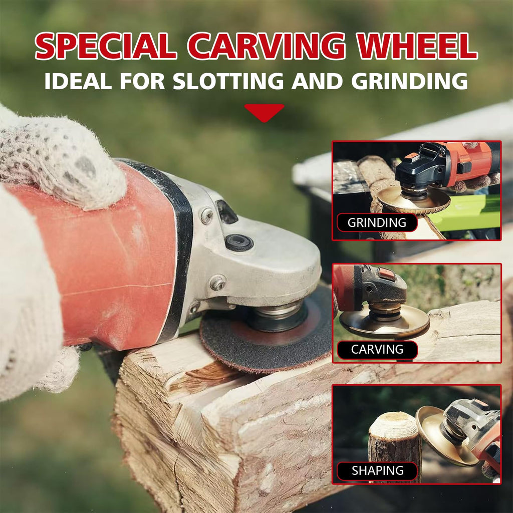 5PCs Angle Grinder Wood Carving Grinding Disc Set | 4" or 4 1/2" Wood Shaping Wheels for Stump Grinders | 5/8 inch Arbor | High-Speed Wood Grinding & Polishing Accessory Kit