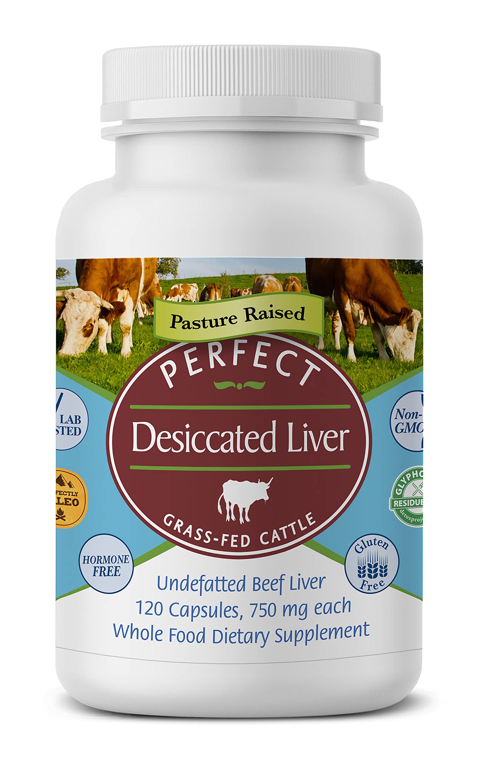 Perfect Supplements – Desiccated Beef Liver Capsules Grass Fed Supplement -Natural Source of Protein, Iron, Vitamins A & B- Boosts Energy and Immunity - No Chemicals No Dairy and Hormone Free
