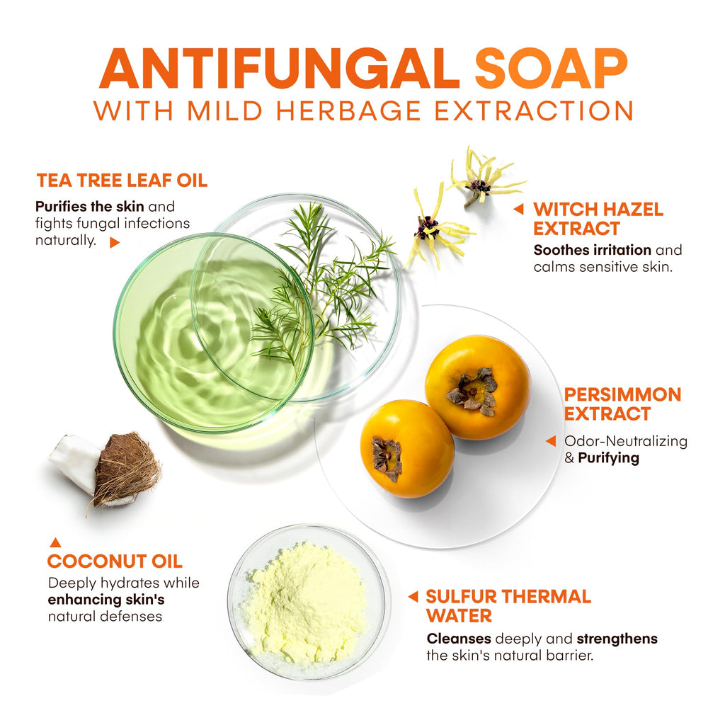 Hermon Antifungal Soap Bar: Antifungal Soap Treatment for Ringworm, Jock Itch & Athlete’s Foot with Tea Tree Oil – Medicated Anti Fungal Tea Tree Bar for Skin Fungus - 8oz / 2Bars