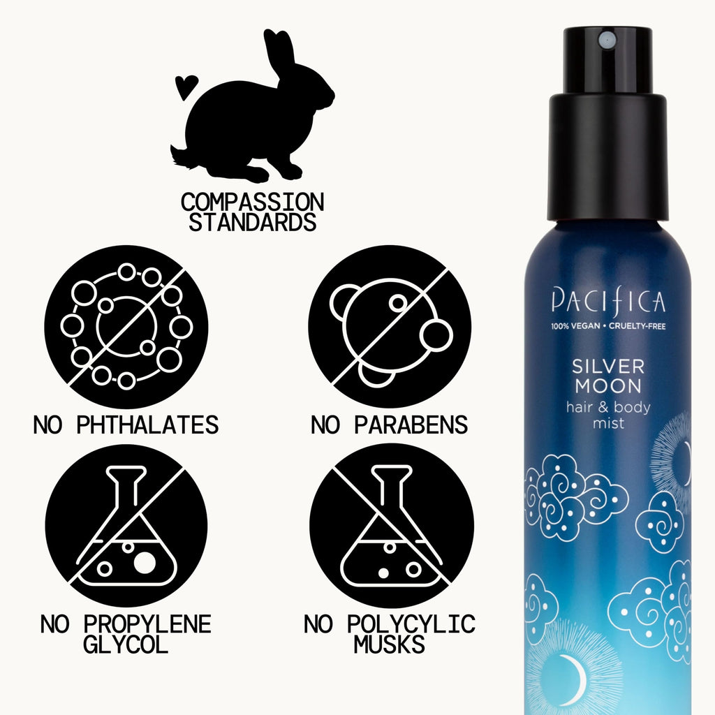 Pacifica Silver Moon Hair Mist Perfume & Full Body Spray for Women - Body Mist Fragrance w/BTonka, Santal, Cardamom, Vanilla Bean, Musk & Amber ��� Clean Beauty Alcohol-Free, Vegan & Cruelty-Free, 5 oz