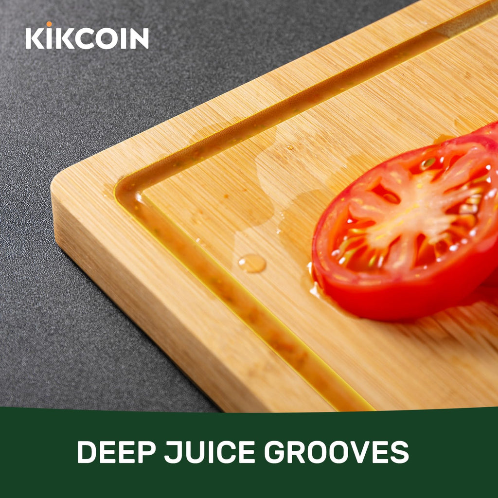 Kikcoin 17”×11” Bamboo Cutting Boards for kitchen, Reversible, XL, Natural