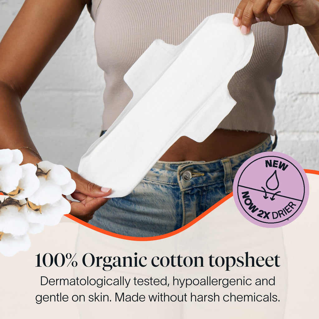 Cora 100% Organic Cotton Topsheet Pads (36 Overnight Pads)