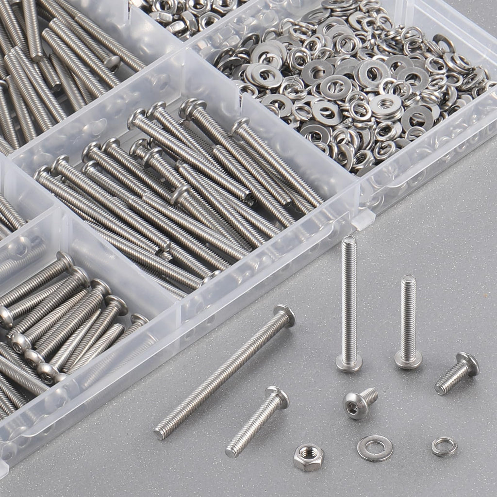 VGBUY 300pcs M4 Screws Assortment, M4 Screws Bolts for 3D Printer DIY, Hex Button Head Cap Screw Bolts Nuts Washer Kit, 304 Stainless Steel, 25/30/35/40/45/50mm