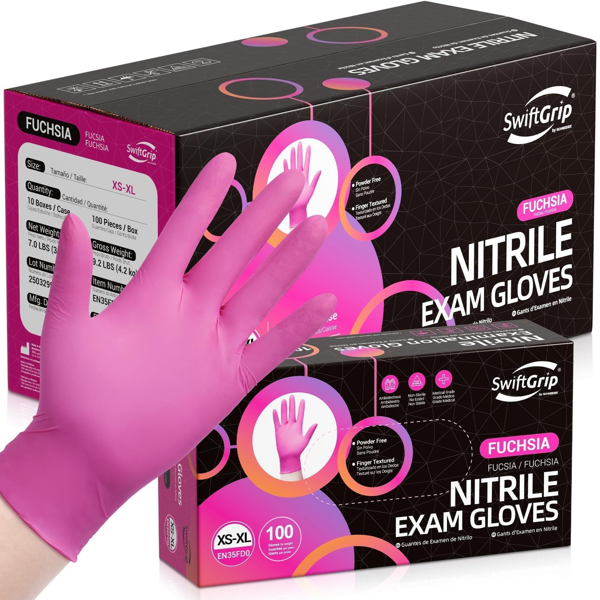 SwiftGrip Pink Gloves Powder-Free Nitrile Gloves, 1000ct Box - 3-Mil, Gloves Disposable Latex Free, for Kitchen, Cleaning, Estheticians, Hair Stylist - Pink/Fuchsia(X-Large)