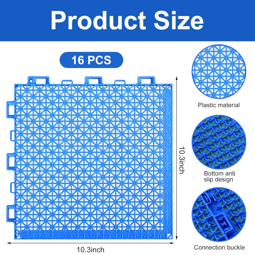 16 Pcs Modular Interlocking Cushion- 10.3" x 10.3" Splicing Above Ground Pool Floor Protectors- Non-Slip Pools Spas Floor Mat Pathways from the Pool to the Porch