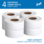 Scott Professional High-Capacity Jumbo Roll Toilet Paper, Bulk (03148), 2-Ply, Septic Safe, White, Non-Perforated, Compact for Easy Storage (4 Rolls at 1,000' Each, 4,000'/Case)