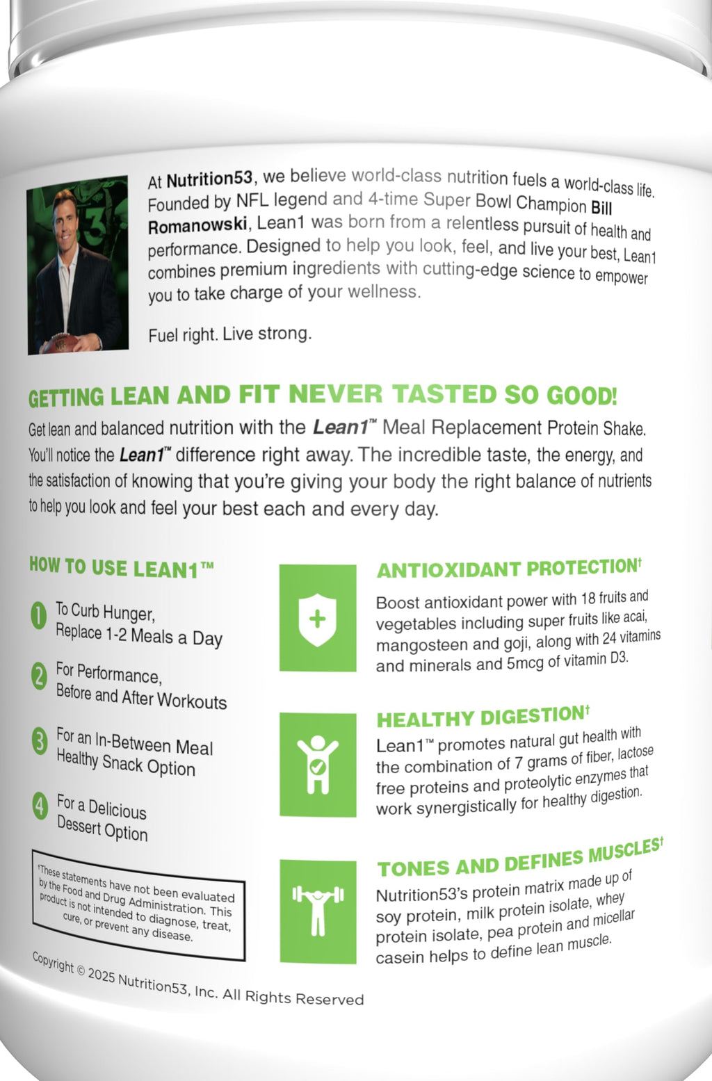 Lean1 Meal Replacement Protein Shake, Strawberry Flavor, 15 Serving Tub