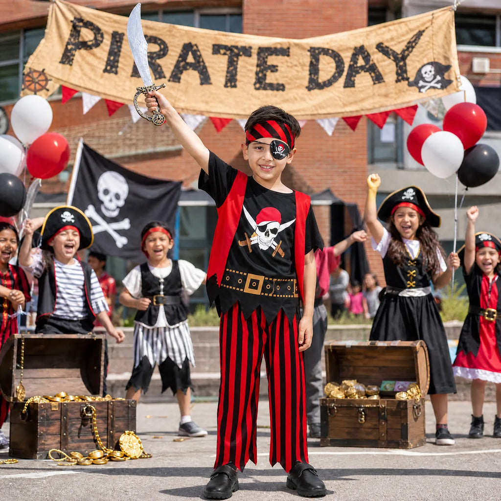 Lingway Toys Kids Pirate Costume,Pirate Dress Up 8pcs Set for Boys 5-6years