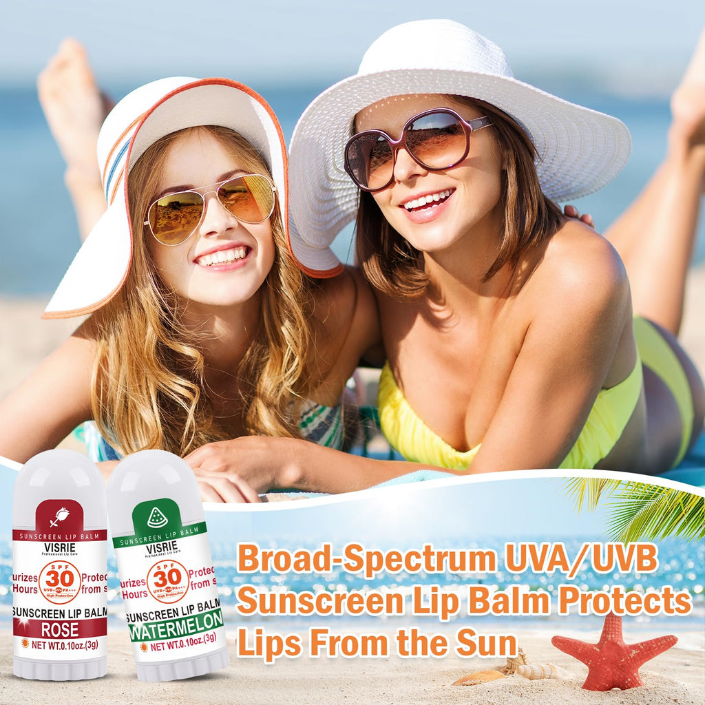 VISRIE SPF 30 Sunscreen Lip Balm, SPF Lip Balm Bulk 60 Count, Broad Spectrum UVA/UVB Lip Sunscreen Moisturize with Vitamin E and Coconut Oil- 10 Flavors