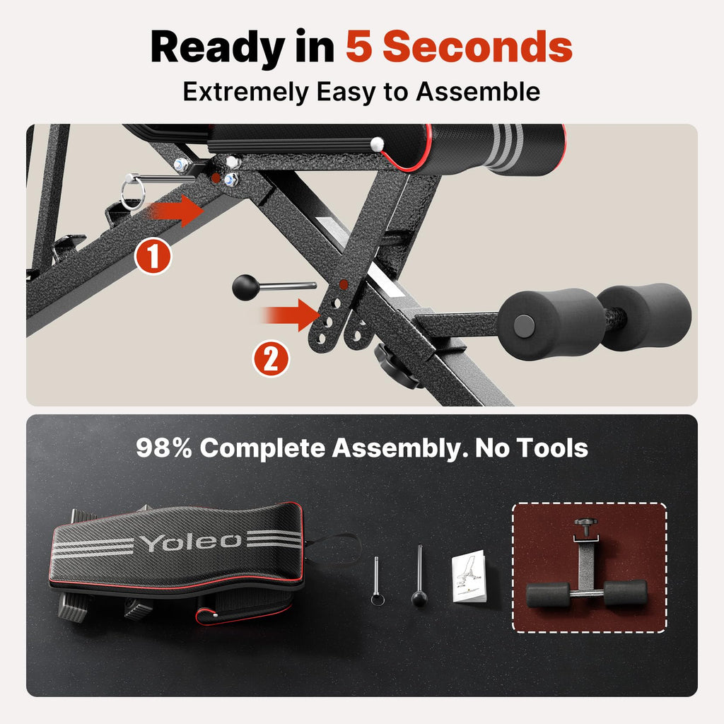YOLEO Adjustable Weight Bench, ASTM-Certified 827LBS, 98% Pre-Assembled