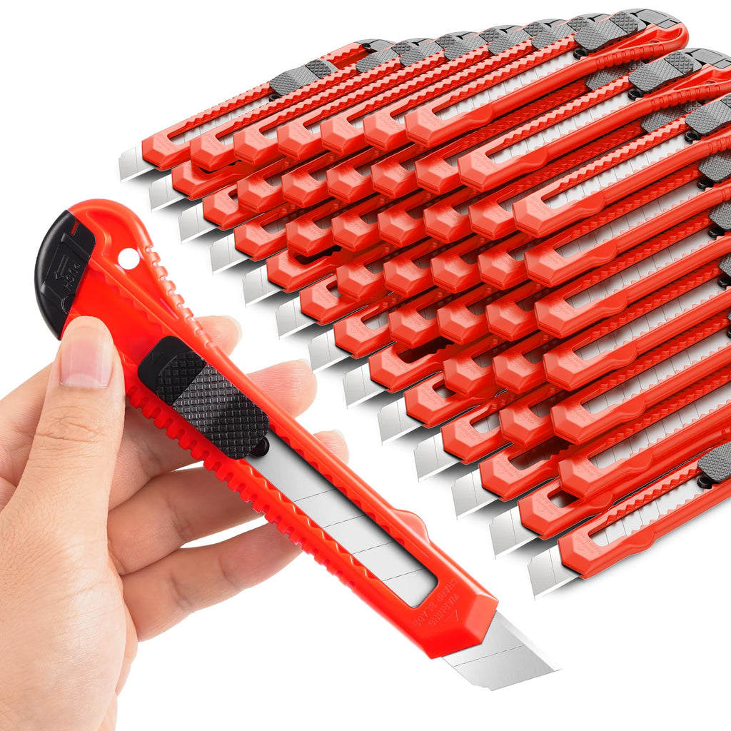 DIYSELF 30 Pack Box Cutter Retractable, 18mm Box Knife, Utility Knife Retractable with Snap Off Blade, Boxes Cutter Knives for Cardboard, Art, Craft