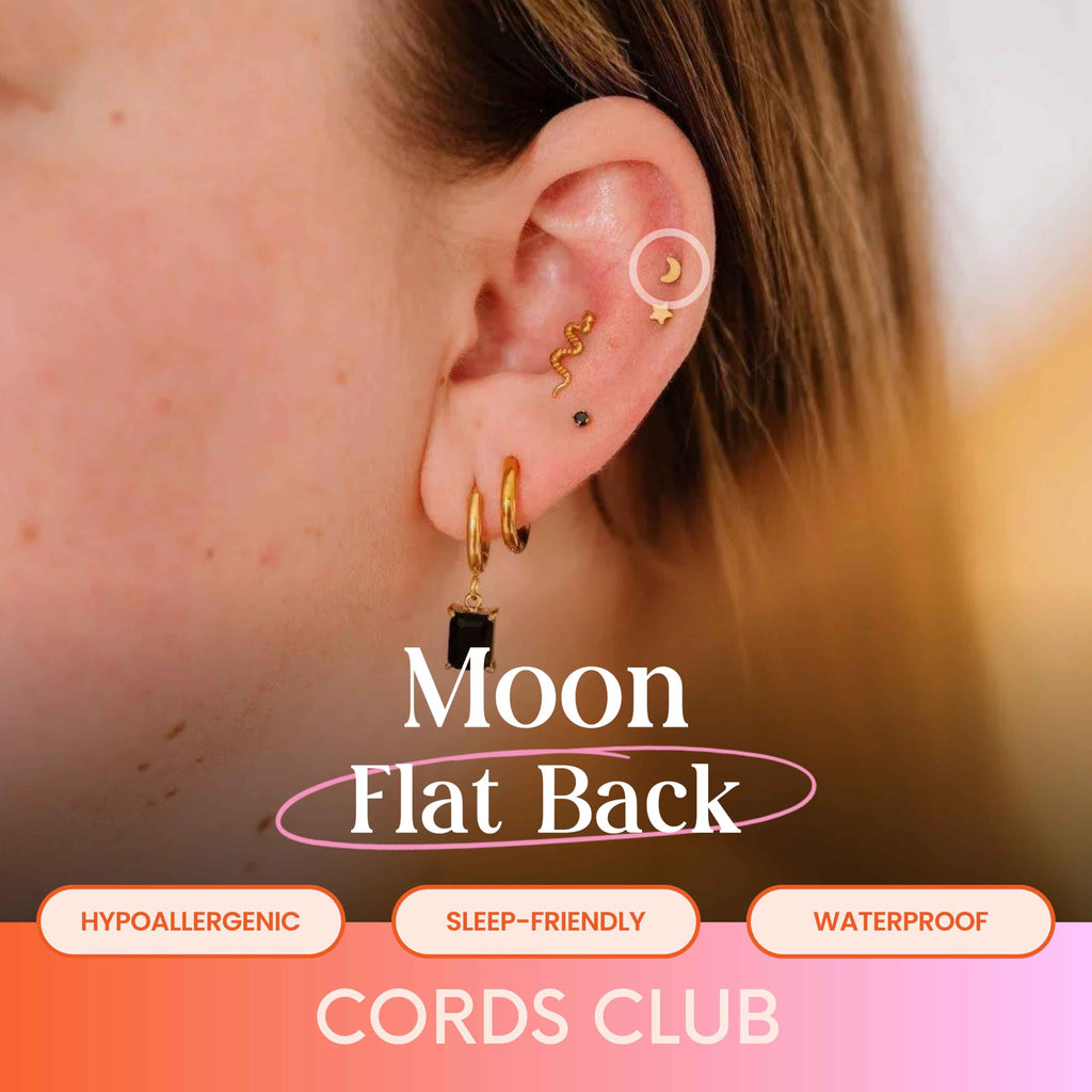 Cords Club Moon Flat Back Stud- Hypoallergenic Titanium Women's Earring