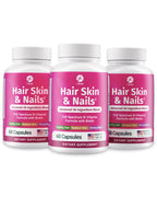 1 Body Hair Skin & Nails with Biotin, Vegan Vitamins, 3 Pack