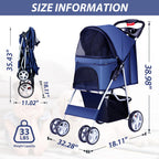 Unisakey 4 Wheels Pet Stroller for Small Medium Dogs Cats 10-33 lbs, Foldable Dog and Cat Stroller with Cup Holder & Storage Basket & Breathable Mesh, Pet Strolling Cart for All-Season, Navy Blue