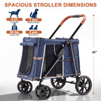 AOPEC Medium Dog Stroller, Dual Entry One-Touch Folding,Small and Medium Pet Stroller,360° Rotating Front Wheels,70 lbs Weight Capacity for Outdoor Travel and Elderly Dogs - Blue