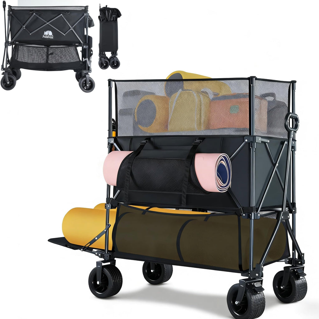 460L Folding Wagon Cart, Heavy Duty Double Decker Wagon, 600 lbs Capacity