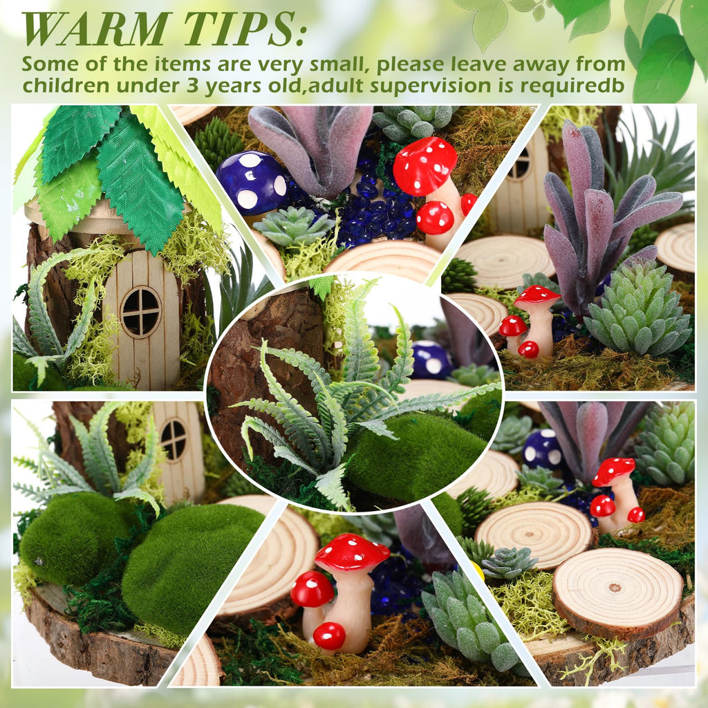 Amyhill DIY Fairy Garden Kit Make Your Own Wooden Mini House Craft Kit Miniature Fairy Garden Accessories Micro Mushrooms Plants Ornaments Craft for Outdoor Indoor Mini House Decor