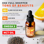 (2 Pack) Organic Vitamin D3 K2 Drops with MCT Oil Omega 3, 5000 IU, Maximum Strength Vitamin D Liquid, No Fillers, Non-GMO Liquid D3 for Faster Absorption, Immune Support (Citrus Flavor, 2 Fl Oz)