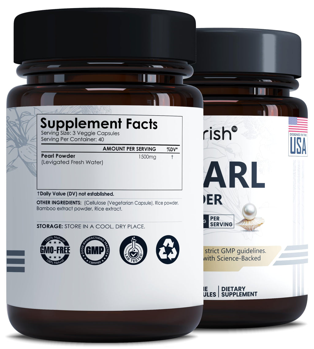 Ayorish Pearl Powder Capsules 1500mg | Organic Pure Levigated Pearl Powder Supplement to Support Skin, Eyes, Nails, Beauty | Natural Freshwater Pearl Capsules | 120 Veggie Caps | Clean Herbal Extract