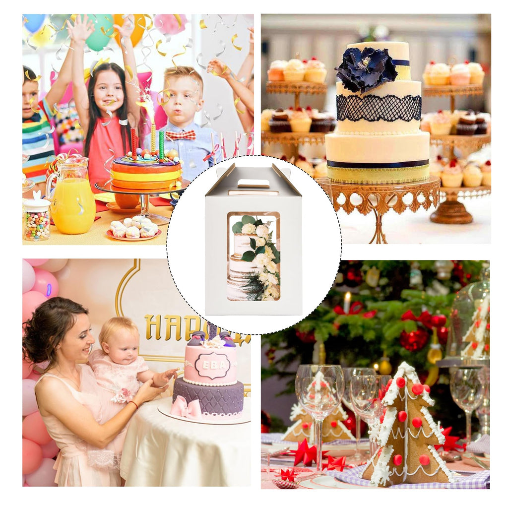 Hzzycaxli 6 Pack Tall Cake Boxes for Tier Cakes with windows,12x12x14 Inch Large Tiered Cake Box,10in 12in Tall Cake Carrier,large Layer cake box Cake Containers