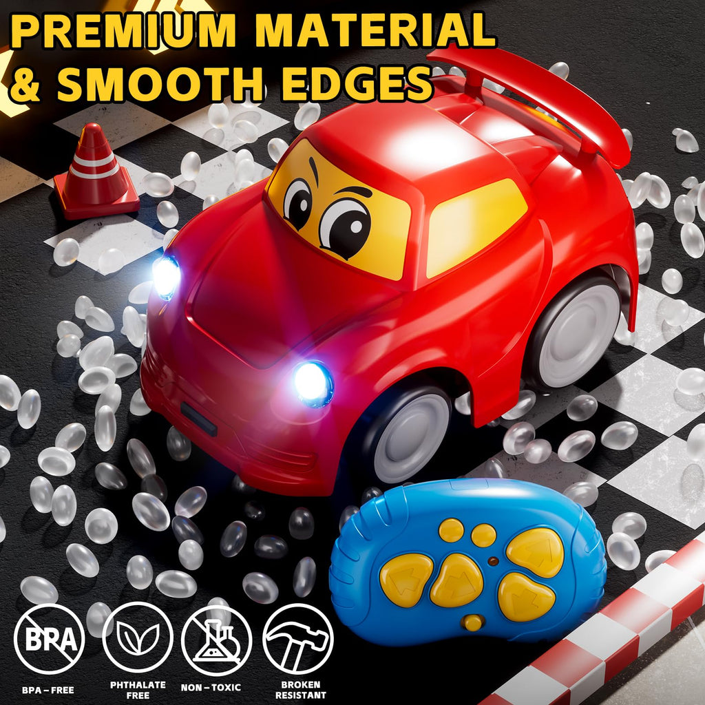WATUDOU Remote Control Car for Toddlers 1-3 2-4 3-5, 2 Pack Cartoon 2.4 GHz RC Cars for Kids, Electric Hobby RC Car Toys, Christmas Birthday Gifts Toys for Kids Boys Girls 2 3 4 5 6 Years Old