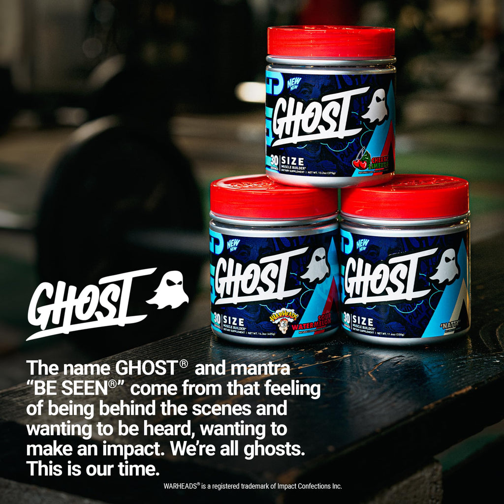 GHOST Size Muscle Builder Dietary Supplement - Warheads Sour Watermelon, 30 Servings – Support Muscle Growth & Strength Building for Men & Women - Creatine & Betaine - Free of Sugar & Gluten