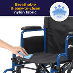 Drive Medical Blue Streak Lightweight Wheelchair - Portable Folding Mobility Aid - Swing-Away Footrests - Desk Arms - Durable Steel Frame - Easy Transport & Storage - 18-Inch Seat