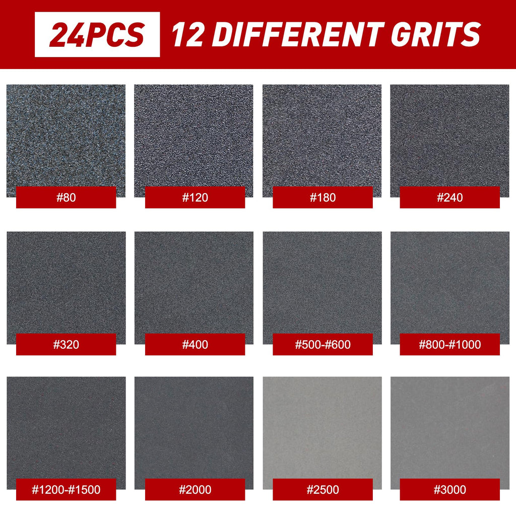 24 Pcs Sanding Sponge 800-1000 Grit, Washable & Reusable Sanding Blocks for Wood, Metal, Drywall, Glazing, Wet Dry Sandpaper for Smooth Finishing