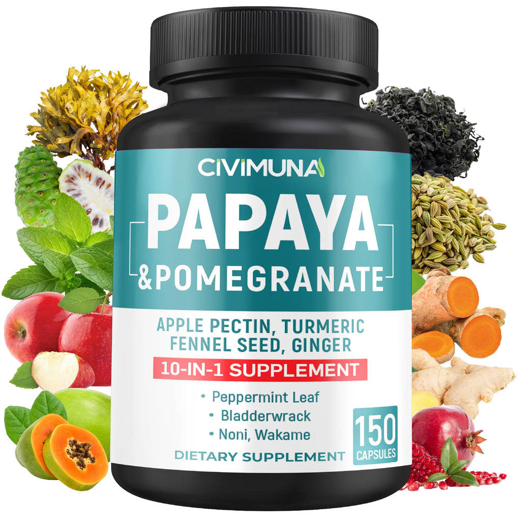 CIVIMUNA Papaya Capsules with Papaya, Pomegranate, Apple Pectin and More - 150 Capsules for 5 Months Supply