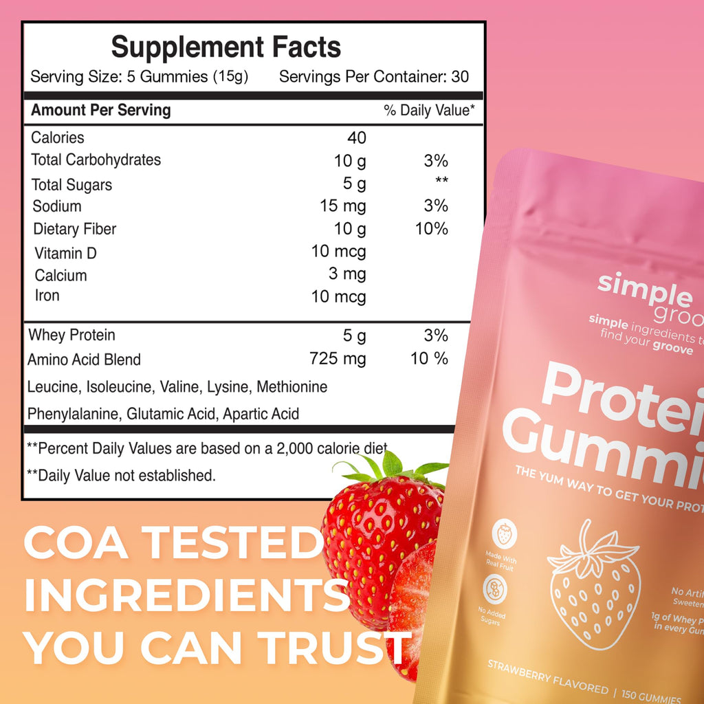 simple groove Protein Gummies|1g Whey Protein per Gummy | Healthy Snacks | Essential Amino Acids | Healthy Gummy Candy | Gummies for Women Men Kids
