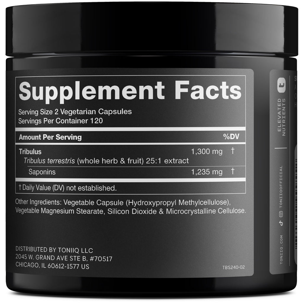 Toniiq Tribulus Terrestris for Men - Ultra High Potency 25:1 Extract with 95% Saponins - 1300mg Pure & Concentrated Formula - Third-Party Lab Tested for Purity & Quality - 240 Capsules