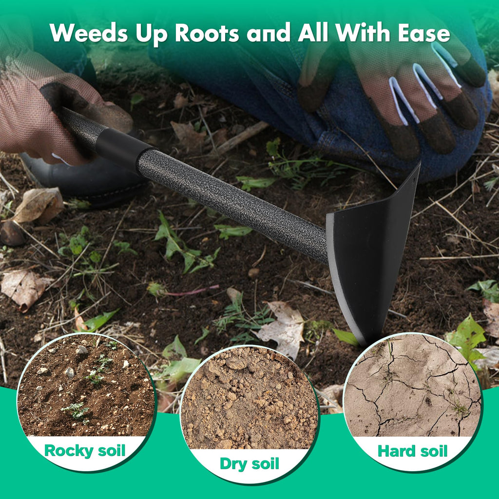 Garden Hoe, Heavy Duty Trenching Hoes with 60 Inch Long Handle, Sharp Edge Triangle Weeding Hoe Garden Tools for Weeds Removal,Cultivating,Digging,Loosen Soil, Trenching, Landscaping Manual Weeder