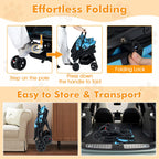 PETSITE Double Pet Stroller, Foldable Double Dog Stroller with 2-Seater Carrier, Adjustable Sunshade, Removable Pad, Safety Belt, Storage Basket, 4-Wheel Pet Travel Cart for 2 Puppies & Cats (Navy)