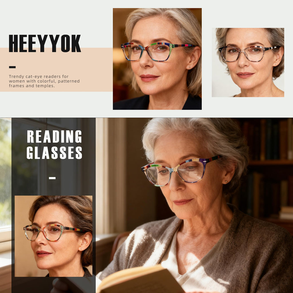 HEEYYOK 2.25 Reading Glasses Women Small Face 4-Pack Colorful Reader For Womens Cheaters Reading Ladies Lightweigth Flexible Spring Hinge