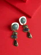 MINACHI Boho Teal Blue Color Block Gold-Tone Drop Earrings