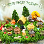Ailefentene 84 Pcs Fairy Garden Accessories, Miniature Village Starter Kit with Moss Model Tree Tiny Resin Animal Figures, DIY Bonsai Micro Landscape Ornament for Terrarium Succulent Dollhouse Craft
