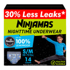 Ninjamas Boys Bedwetting Nighttime Underwear Boys - Size S/M (38-70 lbs), 14 Count, Overnight Protection, Ultra Absorbent, Hypoallergenic