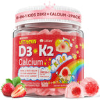 Vitamin D3 K2 + Calcium Liquid-filled Gummies for Kids & Teens, 1000IU/2000IU D3 with Magnesium, Algal Omega 3, Vitamin for Kids for Bones & Teeth, Calcium Absorption, Brain, Immunity,Sugar-Free,2Pack