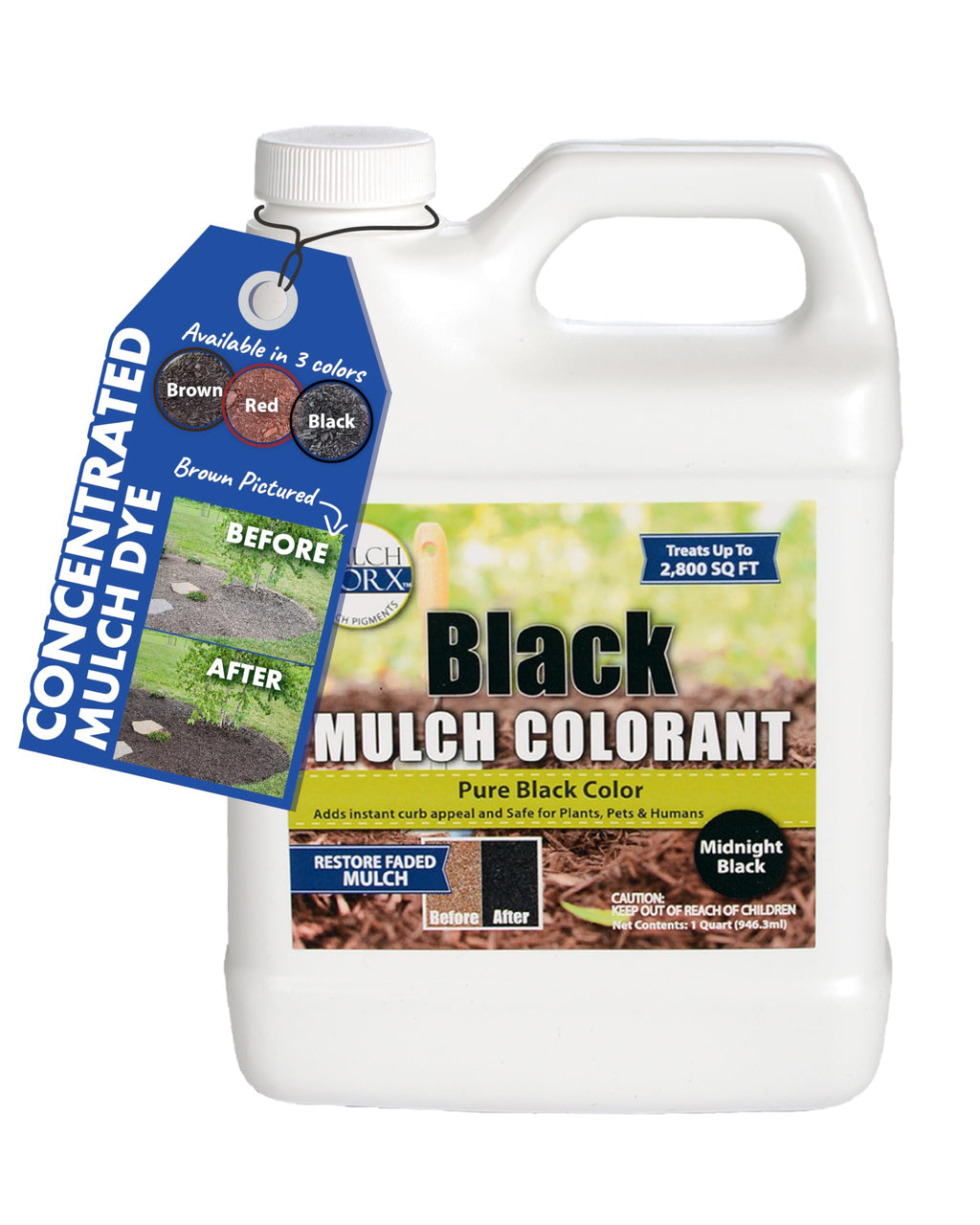 MulchWorx Black Mulch Color Concentrate- Quart - Treats 2,800 Sq. Ft. - Pure Midnight Black Mulch Dye Spray