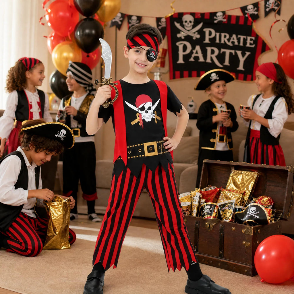 Lingway Toys Kids Pirate Costume,Pirate Dress Up 8pcs Set for Boys 5-6years