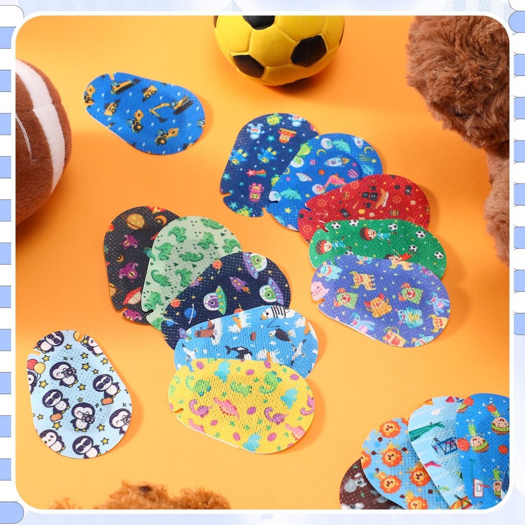 Copkim 300 Pcs Adhesive Eye Patches for Kids Boys 20 Styles Breathable Boy Eye Patch Bulk Light Blocking Cotton Adhesive Bandages for Toddler Boys, 3 x 2 Inch