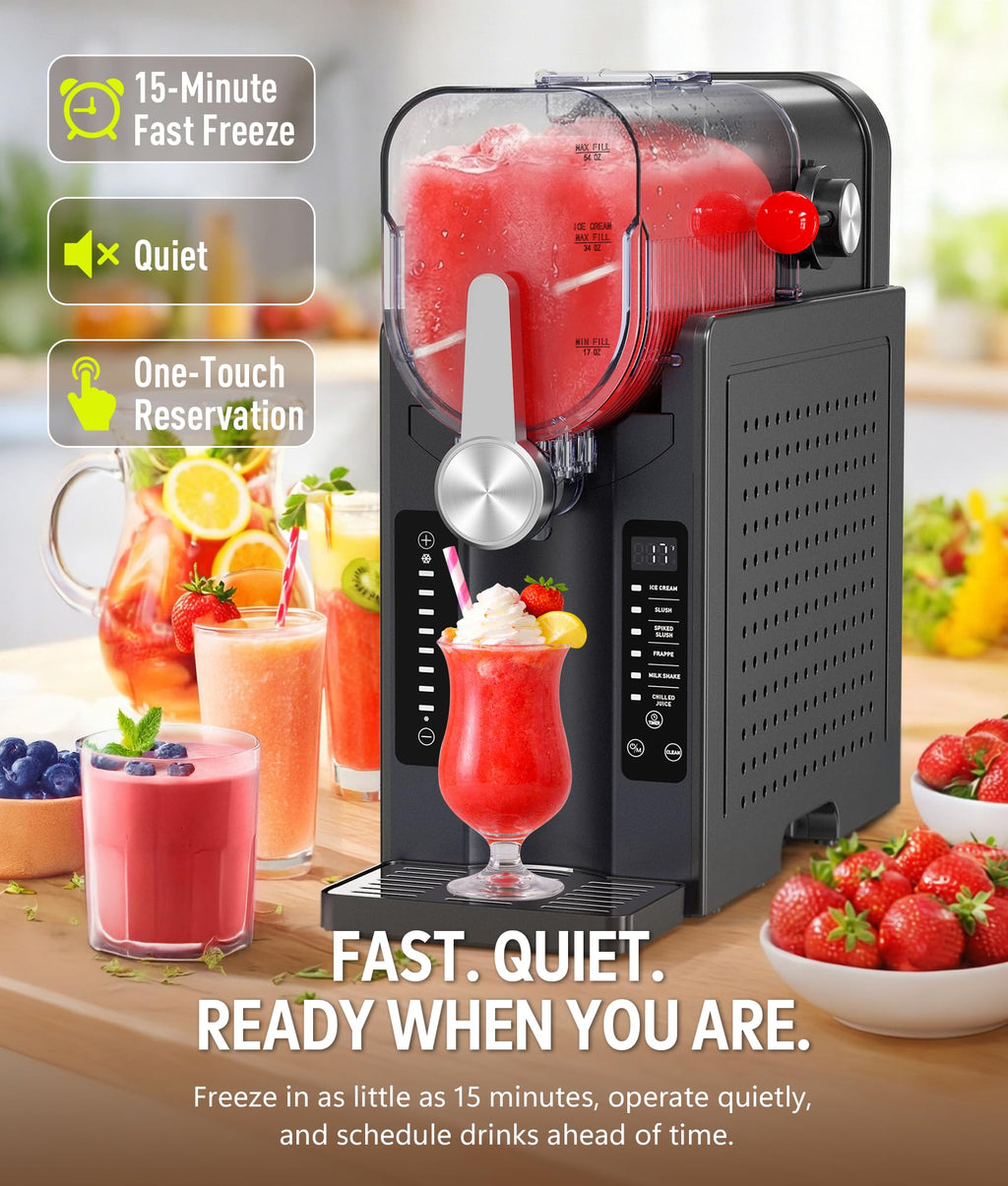 BKPPM Slushie Machine: No Ice Needed Slushy Machine for Home, 6 Preset, Real-Time Temp Display, Auto-Clean | Frozen Margaritas, Cocktails, Frappés, Ice Cream, Smoothies, Milkshakes,Summer Parties