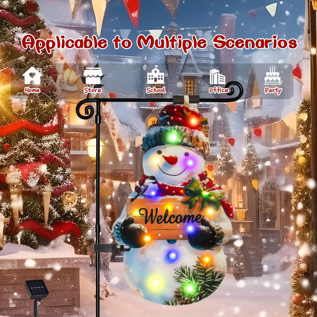 Amadecohome 12x18 Lighted Christmas Snowman Garden Flag, Outdoor Decor