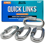 316 Stainless Steel Locking Chain Link, Threaded Quick Link Chain Connector Clips, Heavy Duty D Shape Quicklinks, 1/2", 3/8", 5/16", 1/4" Small Sizes, Marine Grade, 4 Pack Safety Links 1/2"