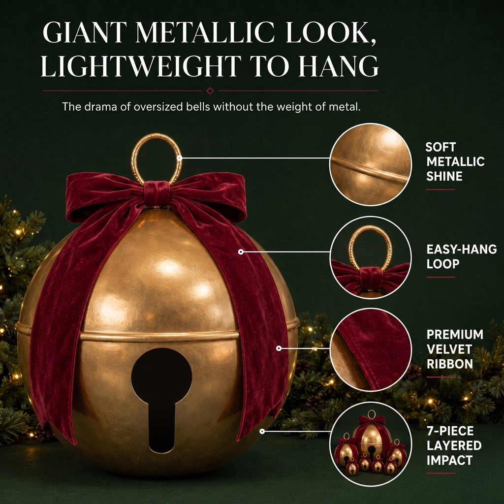 7 Pcs Inflatable Christmas Balls with Velvet Bows, Giant PVC Jingle Bells
