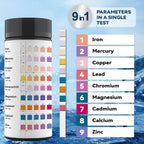 9 Way Heavy Metals Water Test Strips, 100ct Home Water Testing Kit for Iron, Mercury, Copper, Lead, Chromium, Magnesium, Cadmium, Calcium,Zinc